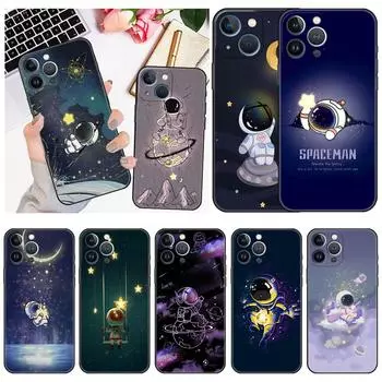 Чехол Astronaut Cute для Apple iPhone 13 11 14 12 Pro 7 XR X XS Max 8 Plus 6 6S SE 2022 13Pro Black Soft Phone Funda iPhone 6 6S