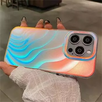 Чехол Aurora Gradient Colorful для iPhone 16 15 14 Pro Max 13 12 11 Ripple Laser Feather, ударопрочный акриловый чехол для iPhone 15Pro iPhone 16 Pro Max