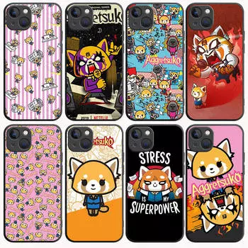 Чехол B-56 Aggretsuko черный для Redmi 10A 10C 12C 13C 9A 9C 9T A3X Note 10 9 9S 10S iPhone 11 12 13 14 15 16 X XS Pro Max Mini 7 8 Plus XR Redmi 9A коричневато-жёлтый