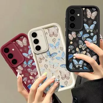 Чехол-бабочка в китайском стиле для Samsung S25 S24 S22 Ultra Plus S23 S21 S20 Fe A15 A34 A35 A54 A53 A55 A56, противоударный защитный силиконовый мягкий чехол Samsung S25 чёрный