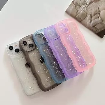 Чехол Curly Wave Frame для iPhone 16 Pro 15 14 Plus 13 12 Pro Max 11, ударопрочный, прозрачный, гибридный, с каплями клея, блестящий бампер iPhone 14 Pro Max чёрный