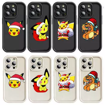 Чехол D-1 Christmas Pokemon для iPhone 15 14 13 12 8 Plus Samsung S24 S23 Ultra A04S A05S Huawei P40 P50 P60 Nova 11 Pro Max OPPO A17K Reno 10 Huawei P40 кожа буйвола