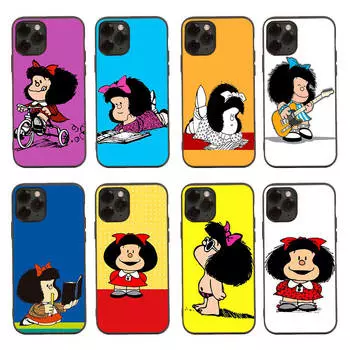 Чехол D-73 Mafalda Black Sofe для iPhone 16 15 Plus 14 13 Mini 12 11 Pro 8 6 6S SE 5 XR XS Max Realme C30 C33 C32 9I VIVO V29 V27 V23 Y36 VIVO Y17S кожа буйвола