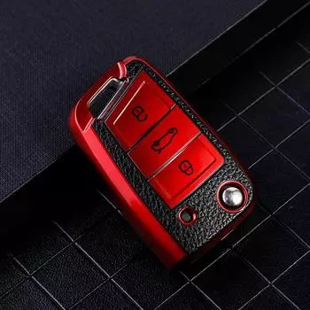 Чехол-держатель для автомобильного ключа для VW Golf 7 MK7 Tiguan MK2 для Skoda Octavia A7 Kodiaq 2015-2021 красный