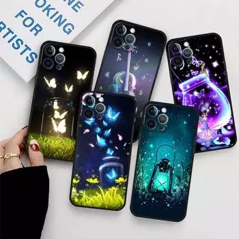 Чехол для Apple iPhone 11 13 12 14 Pro 7 Plus XR X XS Max 6 6S 13Pro SE 2022, черный силиконовый чехол для телефона Funda Butterfly Moon iPhone 14 Pro Max