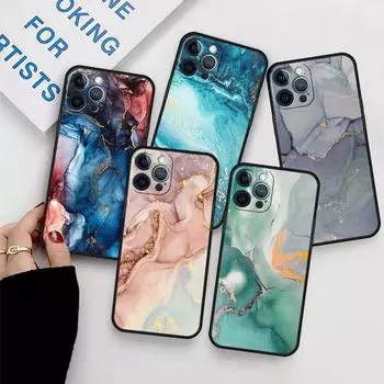 Чехол для Apple iPhone 11 13 12 14 Pro 7 Plus XR X XS Max 6 6S 13Pro SE 2022, черный силиконовый чехол для телефона, роскошный чехол с мраморным узором iPhone 14 Pro Max