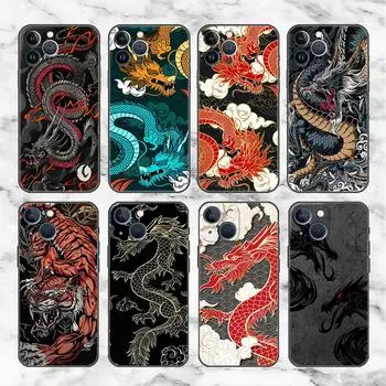 Чехол для Apple iPhone 14 11 13 7 12 Pro 7 XR XS Max 8 Plus 6 14Pro черный мягкий чехол для телефона Funda Fashion китайский винтажный дракон iPhone 14 Pro Max