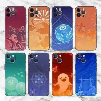 Чехол для Apple iPhone 14 11 13 7 12 Pro 7 XR XS Max 8 Plus 6 14Pro черный мягкий чехол для телефона с логотипом Genshin Impact iPhone 14 Pro Max