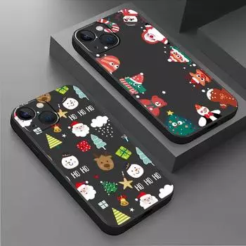 Чехол для Apple iPhone 14 13 11 12 Pro 7 XR X XS Max 8 Plus 6 6S SE 2022 13Pro черный мягкий телефон Funda рождественский Санта-Клаус лось iPhone 14