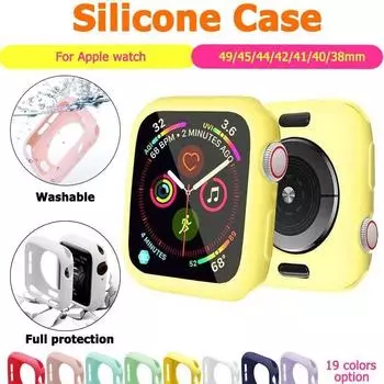 Чехол для Apple Watch Series 8, 7, 6, 5, 4, 3 SE 2, мягкий силиконовый чехол для iWatch, тонкий защитный бампер из ТПУ 38, 40, 41 мм, 42, 44, 45 мм 38mm чёрный