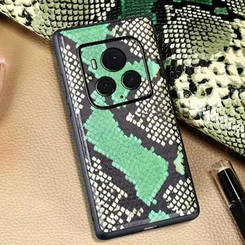 Чехол для Honor Magic6 Ultimate Edition из воловьей кожи питона с полным покрытием. Honor Magic 5 зелёный