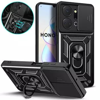 Чехол для Honor X7A 2023, противоударный защитный чехол для объектива камеры с магнитным держателем, чехол для телефона Honor X7A 5G X 7A, задняя крышка For Honor X7a 5G чёрный