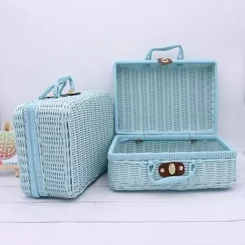 Чехол для хранения ручной работы, тканый мини-чемодан из ротанга, реквизит для фотографий, косметическая корзина для багажа, держатель для путешествий XL кофейный