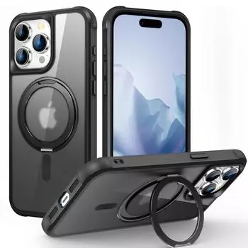 Чехол для iPhone 11 12 13 14 15 Pro Max Магнитная металлическая вращающаяся подставка Magsafe с беспроводной зарядкой ТПУ Жесткий пластиковый чехол для телефона For iPhone 11Pro Max