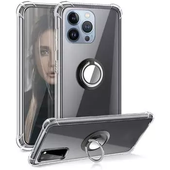 Чехол для iPhone 14 Pro Max с магнитным кольцом-держателем, противоударный чехол для Apple 13 Mini 12 11 Pro Max XS Max, мягкий прозрачный чехол из ТПУ для телефона Fundas For iPhone 11 ProMax чёрный