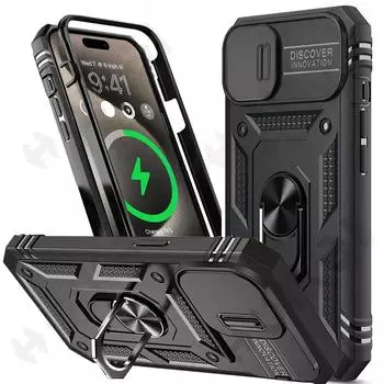 Чехол для iPhone 15 14 13 12 11 Pro XS Max XR 8 7 Plus, слайдер для камеры, броня военного класса, вращающаяся на 360 градусов броневая крышка iPhone 15 Pro Max розовый зеленый
