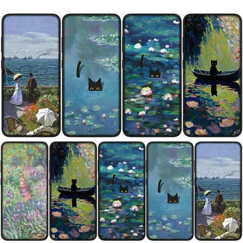 Чехол для iPhone 15 14 Xiaomi Redmi Note 13 12 11 Pro Max X 8 7 9 XR Samsung Galaxy S24 S23 OPPO A15 Huawei Art Claude Monet Waterlily Cat Phone Case for OPPO A74 4G A95 4G болюс