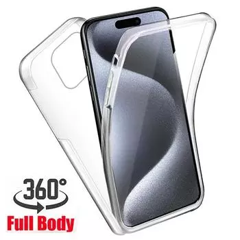 Чехол для iPhone 15 Pro Max 360, противоударный защитный чехол из ПК + ТПУ, чехлы для телефонов для iPhone 15 Pro Max 15Pro 15ProMax, мягкий силиконовый чехол For iPhone 15 Pro Max чистый