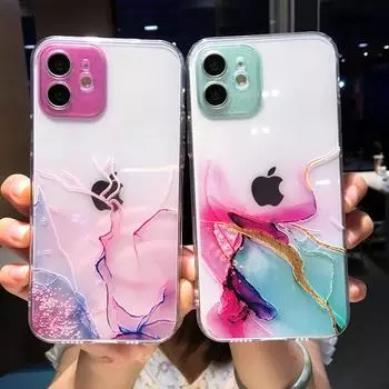 Чехол для iPhone 15 Pro с акварельной росписью, чехол для телефона для IPhone 14 13 Pro Max 12 Mini 11 X XR XS 7 8 Plus 6S, цветной мрамор, прозрачный мягкий противоударный чехол For iPhone 7