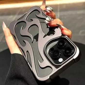 Чехол для iPhone 16 15 14 13 12 11 Персонализированный и модный 3D чехол для телефона в форме полого пламени с суперсильной функцией рассеивания тепла iPhone 11 Pro Max чёрный
