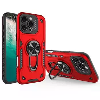 Чехол для iPhone 16 Pro Max с подставкой, противоударная задняя крышка для телефона из ТПУ+ПК Red