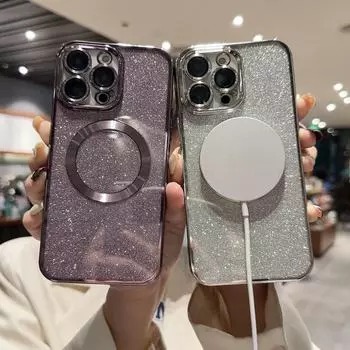 Чехол для iPhone 16 Pro Max с гальваническим покрытием и магнитным блеском, мягкий, с защитой от падения Apple 14 iPhone 14 Pro Max