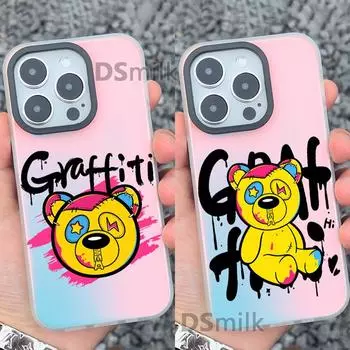 Чехол для iPhone Aurora White Graffiti Bear - 15 Pro/14/13/12/11XsMax/Xr/x iPhone Xs Max