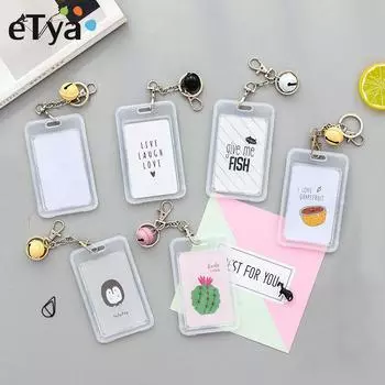 Чехол для карты eTya с брелоком, держатель для банковских кредитных карт, пластиковый мультяшный студенческий билет, держатель для автобусных карт