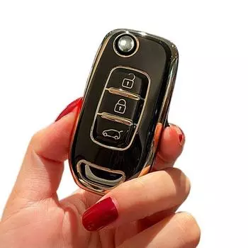 Чехол для ключей из ТПУ для Renault/Duster/Kadjar/Logan/Sandero/Stepway/Arkana/Captur/Megane Gold Edge-Black