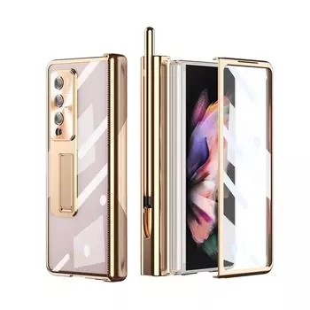 Чехол для мобильного телефона с подставкой для Samsung Galaxy Z Fold 4 5g Fold4 Fold3 Fold 3, стеклянная пленка S, держатель для ручек, складные чехлы for Samsung Z Fold 3 серебряный