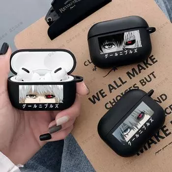 Чехол для наушников Tokyo Ghoul для Airpods 2 1, мягкий черный чехол для наушников Kaneki Ken, аниме AirPods, чехол