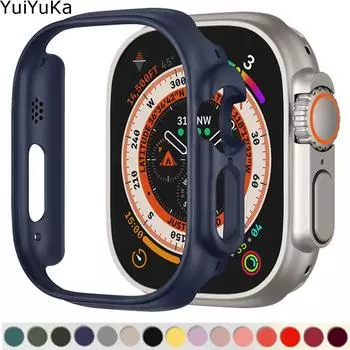 Чехол для ПК без пленки для Apple Watch Ultra 2/Ultra 49 мм Защитная пленка для экрана Защитный чехол Полный бампер для iwatch Ultra 2 Аксессуары 49mm for apple watch розовый