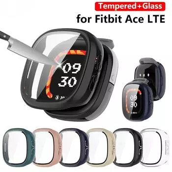 Чехол для ПК + стекло для Fitbit Ace LTE, защитная пленка от царапин со всех сторон, бампер, аксессуары для Google Fitbit Ace LTE Fitbit Ace LTE синий