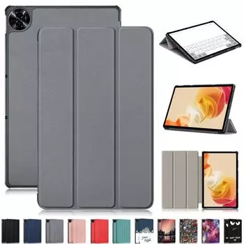 Чехол для планшета Realme Pad 2, чехол 11,5 дюйма, тройной складной магнитный кожаный чехол-подставка, жесткий чехол для планшета Funda Realme Pad 2 11,5 дюйма, 2023, чехол-коке for Realme Pad 2 миндальный