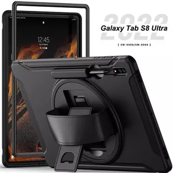 Чехол для планшета Tab S9 Ultra 14,6 дюйма: Корпус с защитой от падений и ручным вращающимся кронштейном. Tab S8 Ultra 14.6 X900/X906 2022 чёрный