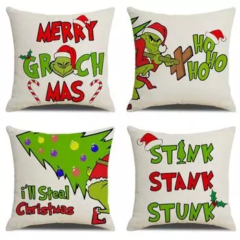 Чехол для подушки Home Christmas с принтом из мультфильма Гринч, чехол для подушки с декоративным рисунком для дома, не включает в себя наполнитель подушки 45*45cm