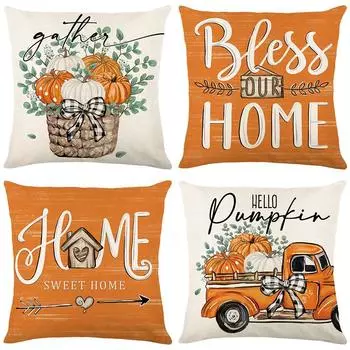 Чехол для подушки из серии «Осенний урожай» Льняной чехол для подушки с принтом тыквы для гостиной, спальни, декоративная наволочка 45*45cm JYM453-1