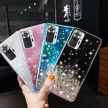 Чехол для Redmi Note 10 Pro 10S, роскошный градиентный лазер, блестящие звезды, мягкий чехол из ТПУ для Xiaomi Redmi Note 10 Pro 10S Note10 Poco M3 Pro, прозрачная задняя крышка Redmi Note 10 Pro 5G чёрный