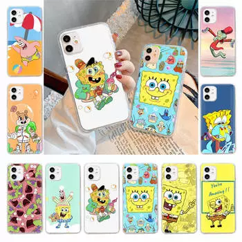 Чехол для Samsung A04 A14 A23 A34 A54 M23 M33 M52 M53 Realme 10 9 C30S C35 C55 VIVO Y02S Y21 Y51 X80 Pro Прозрачный чехол SI42 Милый Спанч Боб VIVO Y02 индиго