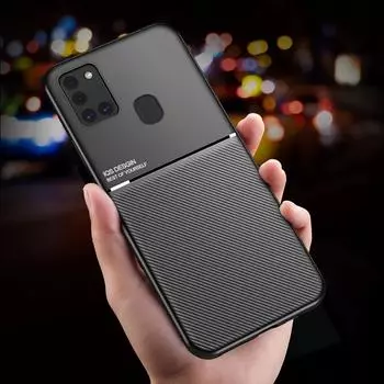 Чехол для Samsung Galaxy A21s, автомобильный кожаный держатель с магнитной пластиной, задняя крышка для Samsung A21s, чехлы A 21s A21 S, мягкий чехол-бампер For Galaxy A21S зелёный