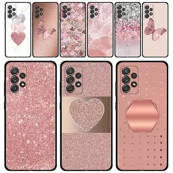 Чехол для Samsung Galaxy A51 A71 A41 A31 A11 A01 A72 A52 A42 A32 A22 A21s A02s A12 A02, корпус телефона, золотой, розовый, розовый, с блестящими сердечками Samsung A01