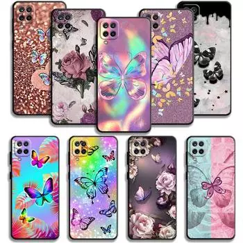 Чехол для Samsung Galaxy A70 A70s A50 A30s A04s A20s A20e A02 A02s A03 A42 M52 M31 M04, блестящий эстетический чехол с бабочкой и розой Samsung A04