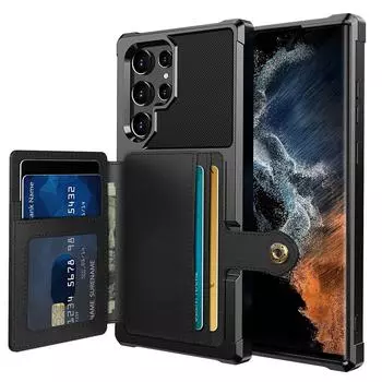 Чехол для Samsung Galaxy S23 Ultra, держатель для карт, магнитное автомобильное крепление, противоударный, мягкий, ТПУ + двухслойный чехол из искусственной кожи Samsung F12