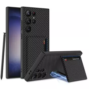 Чехол для Samsung Galaxy S24 Ultra Plus, ультратонкий матовый простой кожаный чехол для карт, магнитный складной держатель, кронштейн, противоударный чехол for Galaxy S24&case only(no pen)