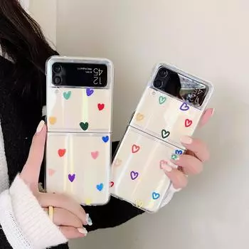 Чехол для Samsung Galaxy Z Flip 3, корейский цветной чехол с сердечком для Samsung Z Flip 4 Zflip4, роскошный жесткий прозрачный чехол для ПК с лазерным джемом Samsung Z Flip 4