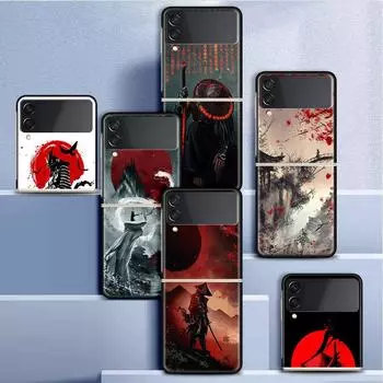 Чехол для Samsung Galaxy Z Flip 3 4 5G черный жесткий корпус для ПК Z Flip4 сегментированная крышка пейзаж чернила живопись японский самурай Samsung Z Flip 3 5G