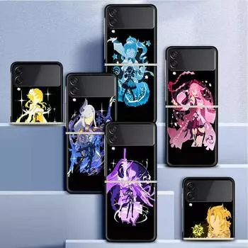 Чехол для Samsung Galaxy Z Flip 3 4 5G черный жесткий корпус для ПК Z Flip4 роскошный сегментированный чехол аниме Genshin Impact Cool Samsung Z Flip 3 5G