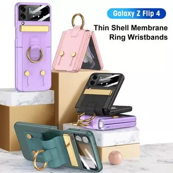 Чехол для Samsung Galaxy Z Flip 4, ультратонкий регулируемый браслет, кольцевой кронштейн с зеркальной пленкой, ультратонкий матовый противоударный чехол For Galaxy Z Flip 4 розовый