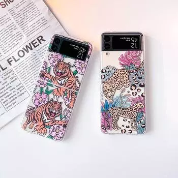 Чехол для Samsung Galaxy Z Flip 4 3 с леопардовым рисунком и тигром, прозрачная противоударная жесткая задняя крышка для Samsung Zflip4 Flip3 5g, чехол For Samsung Z Flip 4