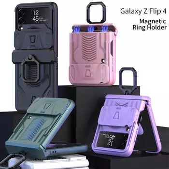 Чехол для Samsung Galaxy Z Flip 4 3, роскошный магнитный шарнир, защитный чехол для камеры с кольцом-держателем, твердый чехол для Samsung Z Flip4, чехол For Samsung Z Flip 4 чёрный